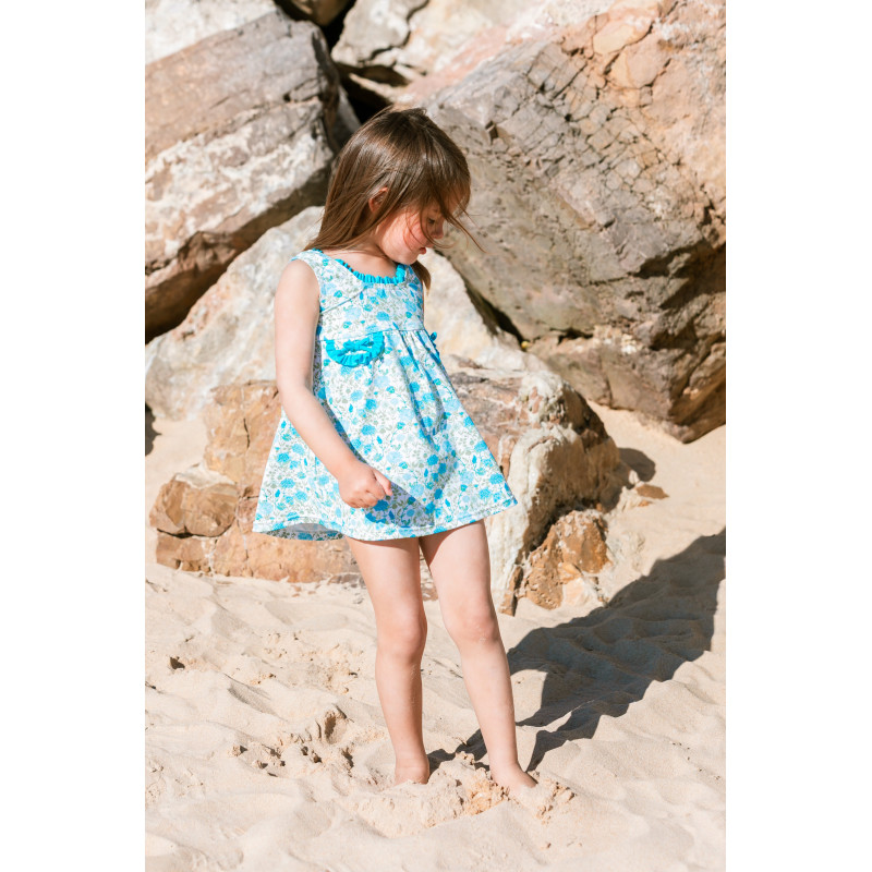 Vestido lycra flor turquesa