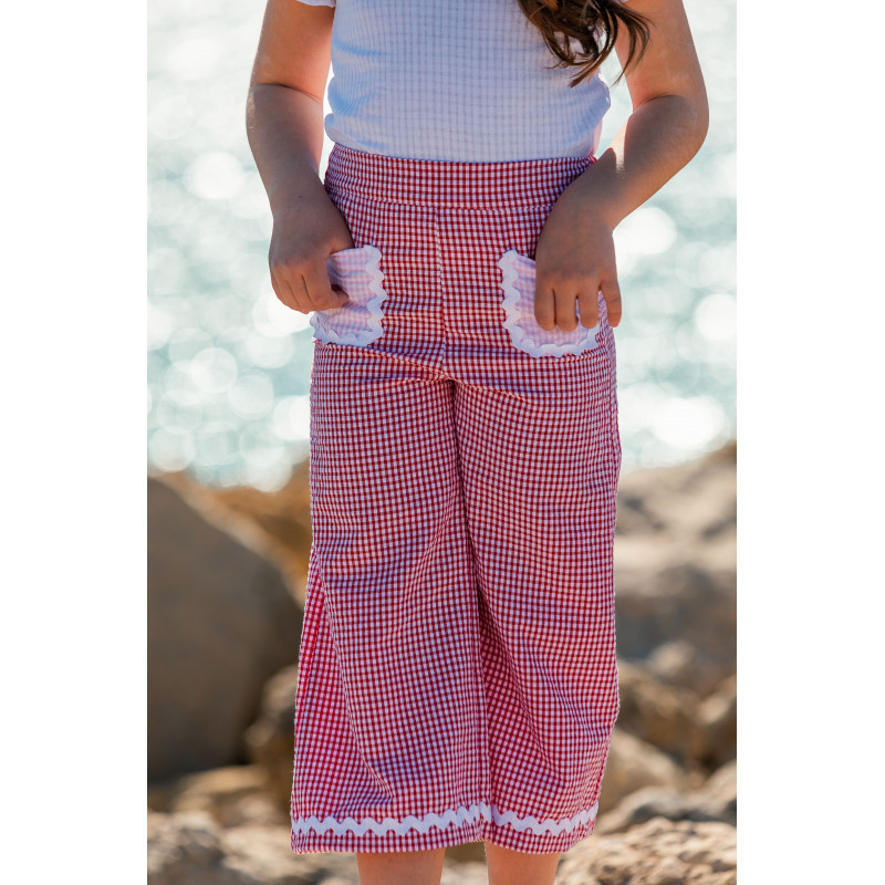 Pantalón vichy rojo y rosa